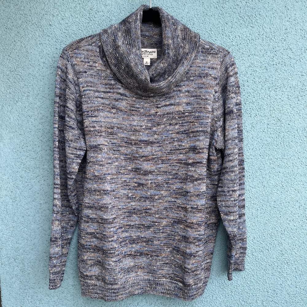 Norm Thompson Cowl Neck Sweater Multi Color w/ Sparkling Silver Theading  Size M
